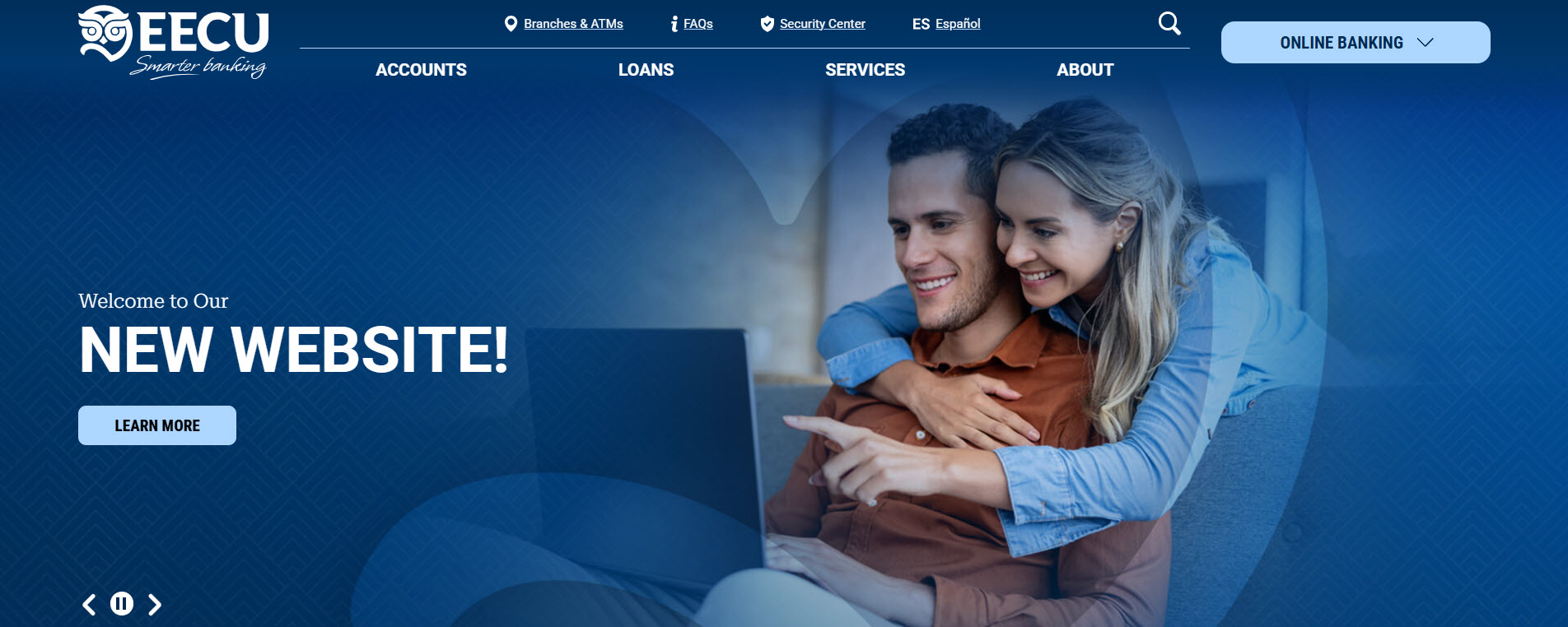 Example banner of new website design, says Welcome to our New Website!